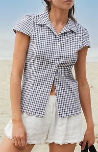 John Galt White Rue Plaid Collared Top