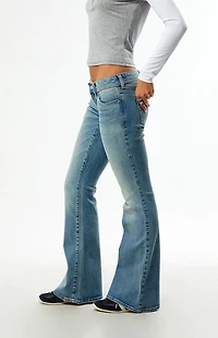 Pacsun Alana Ultra Low Rise Flare Jeans Button Pockets Light Blue