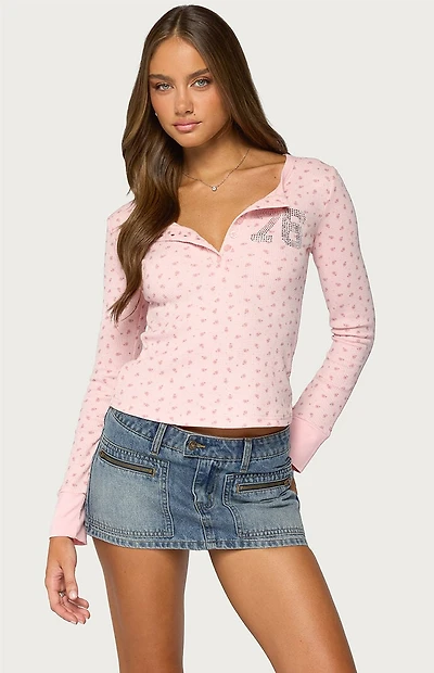 Edikted 76 Rhinestone Floral Henley Top