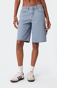 Edikted Low Rise Bermuda Denim Carpenter Shorts