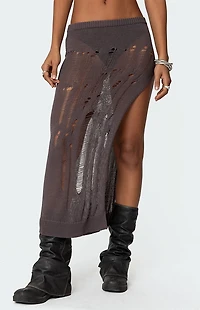 Edikted Jaynie Distressed Knit Maxi Skirt