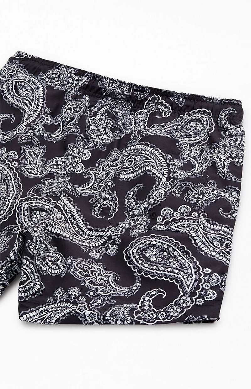 Pacsun Black Paisley AOP 4.5" Swim Trunks