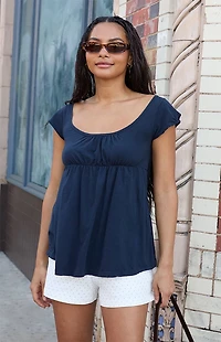 John Galt Navy Babydoll Short Sleeve Top