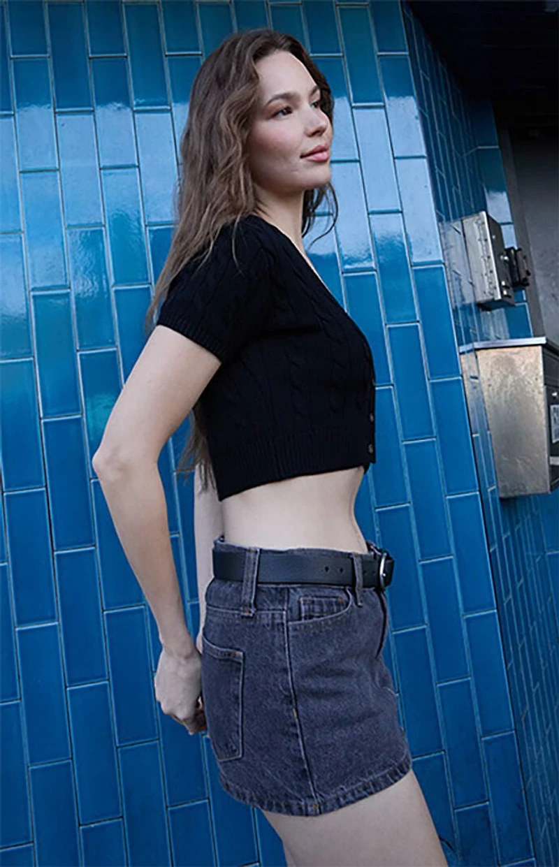 John Galt Cable Knit Short Sleeve Cropped Cardigan