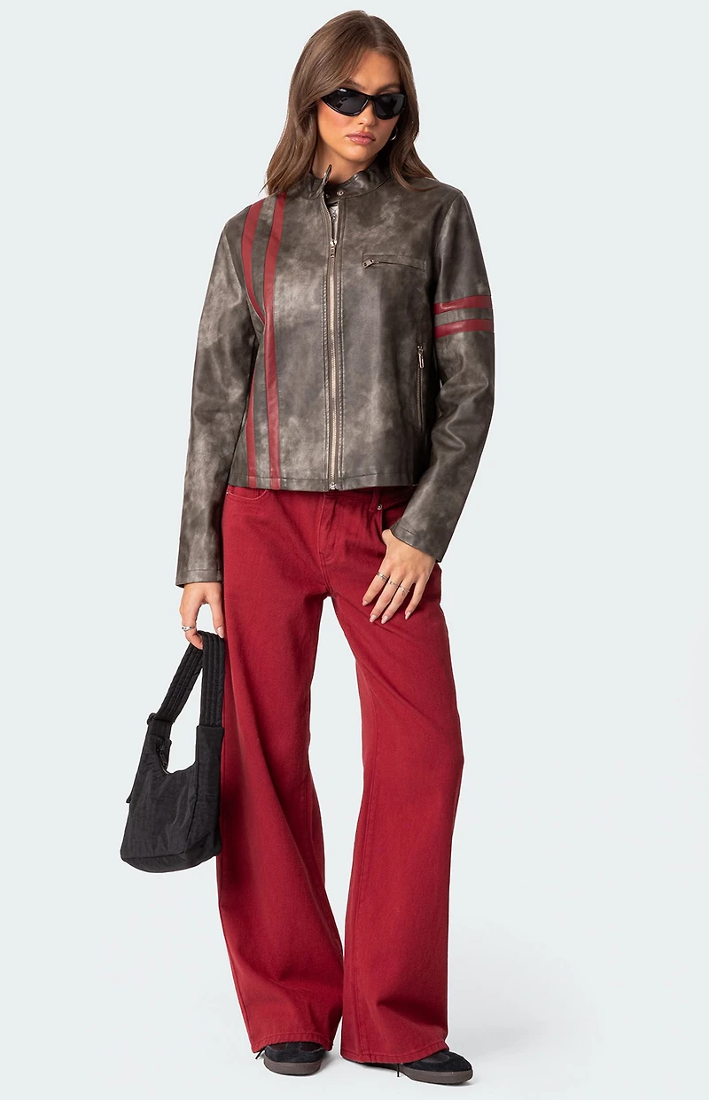 Edikted Thunder Washed Faux Leather Jacket