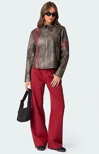 Edikted Thunder Washed Faux Leather Jacket