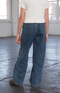 Pacsun Kids Baggy Jeans Distressed Star Patch Medium Blue