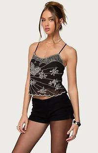 Edikted Opal Bead and Sequin Chiffon Tank Top