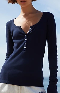 John Galt Navy Zelly Ribbed Long Sleeve Top