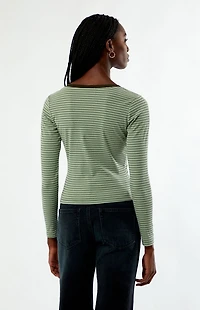 Your Favorite Poppy Striped V-Neck Button Up Long Sleeve Top