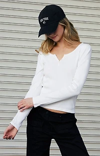 John Galt White Zelly Henley Long Sleeve Top