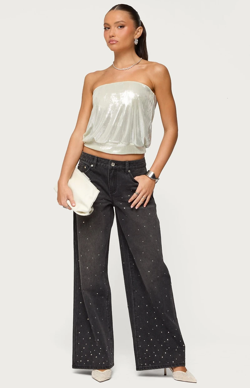 Edikted Leira Silky Sparkly Strapless Top