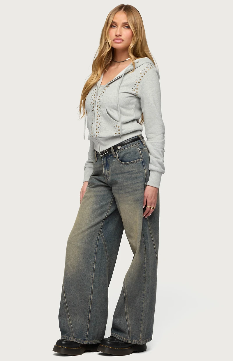 Edikted Patricia Studded Zip Up Hoodie