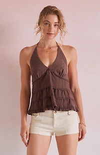 Beverly and Beck Josie Eyelet Halter Tank Top