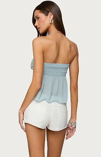 Edikted Beadie Sheer Chiffon Strapless Top