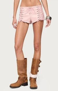 Edikted Elisha Lace Up Faux Leather Shorts