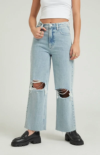 Pacsun Nora Cropped Wide Leg Jeans Ripped Light Indigo