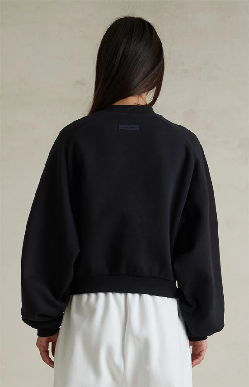 Fear of God ESSENTIALS Women's Jet Black Fleece Cropped Crew Neck Sweatshirt