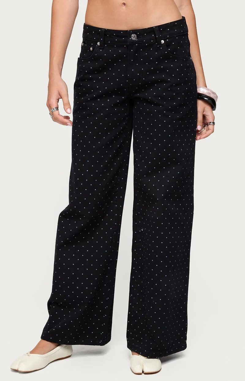 Edikted Misha Polka Dot Baggy Low Rise Jeans