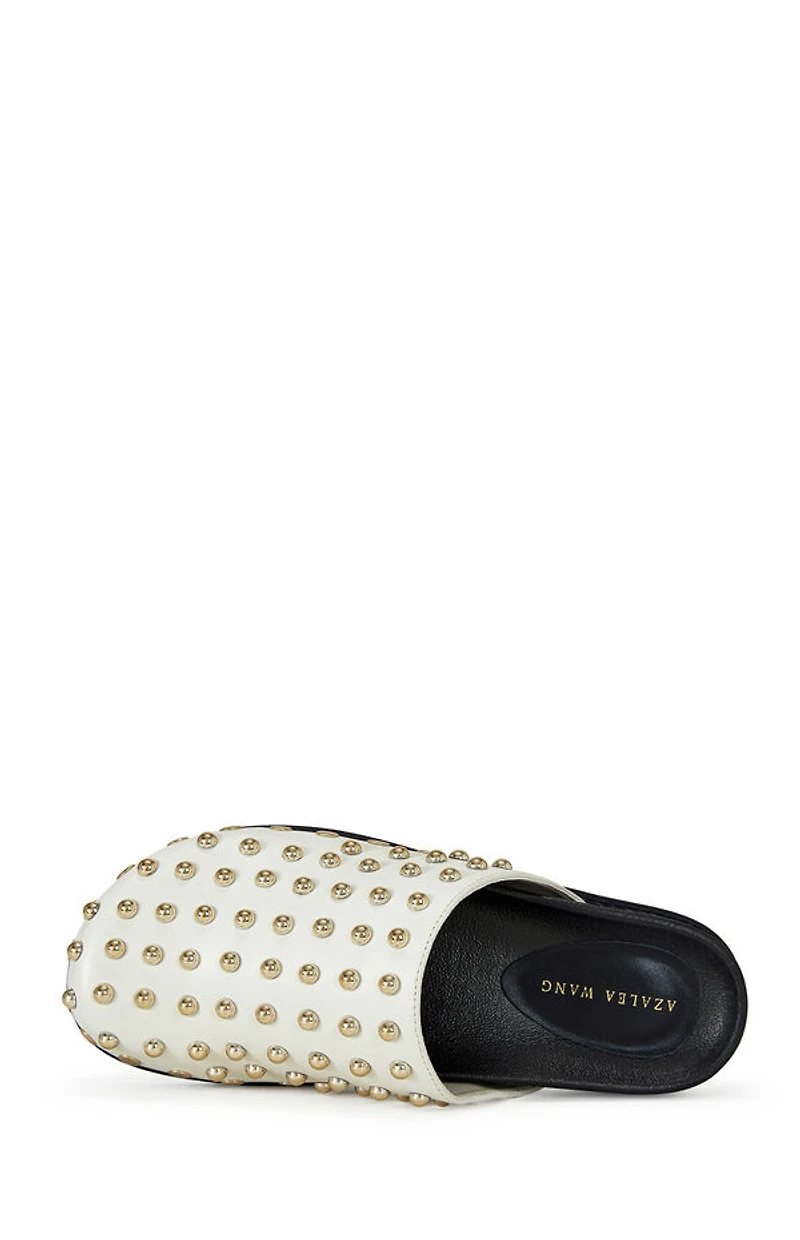 AZALEA WANG Women's Beige Faux Leather Studded Traverse Mules