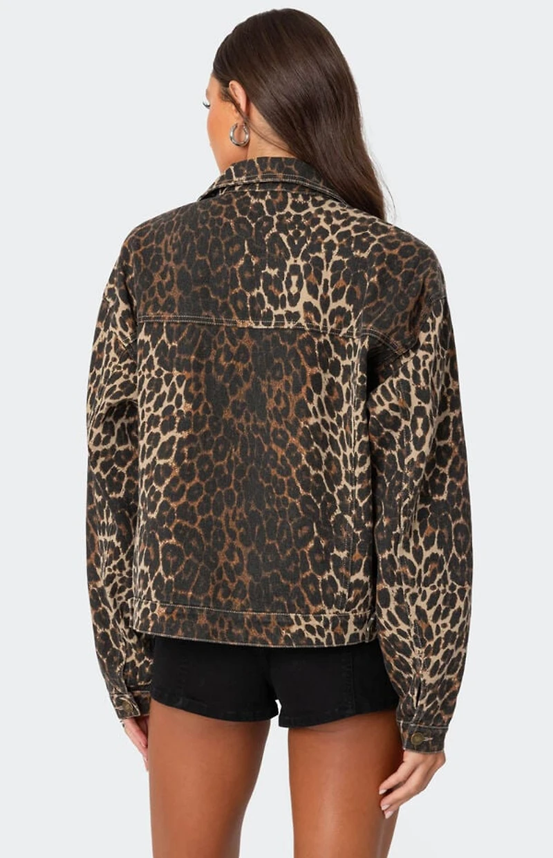 Edikted Leopard Print Denim Jacket