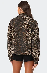 Edikted Leopard Print Denim Jacket