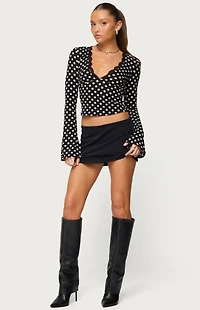 Edikted Polka Dot Lacey Plunge Neck Top
