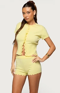 Edikted Rosie Scalloped Knit Button Up Top