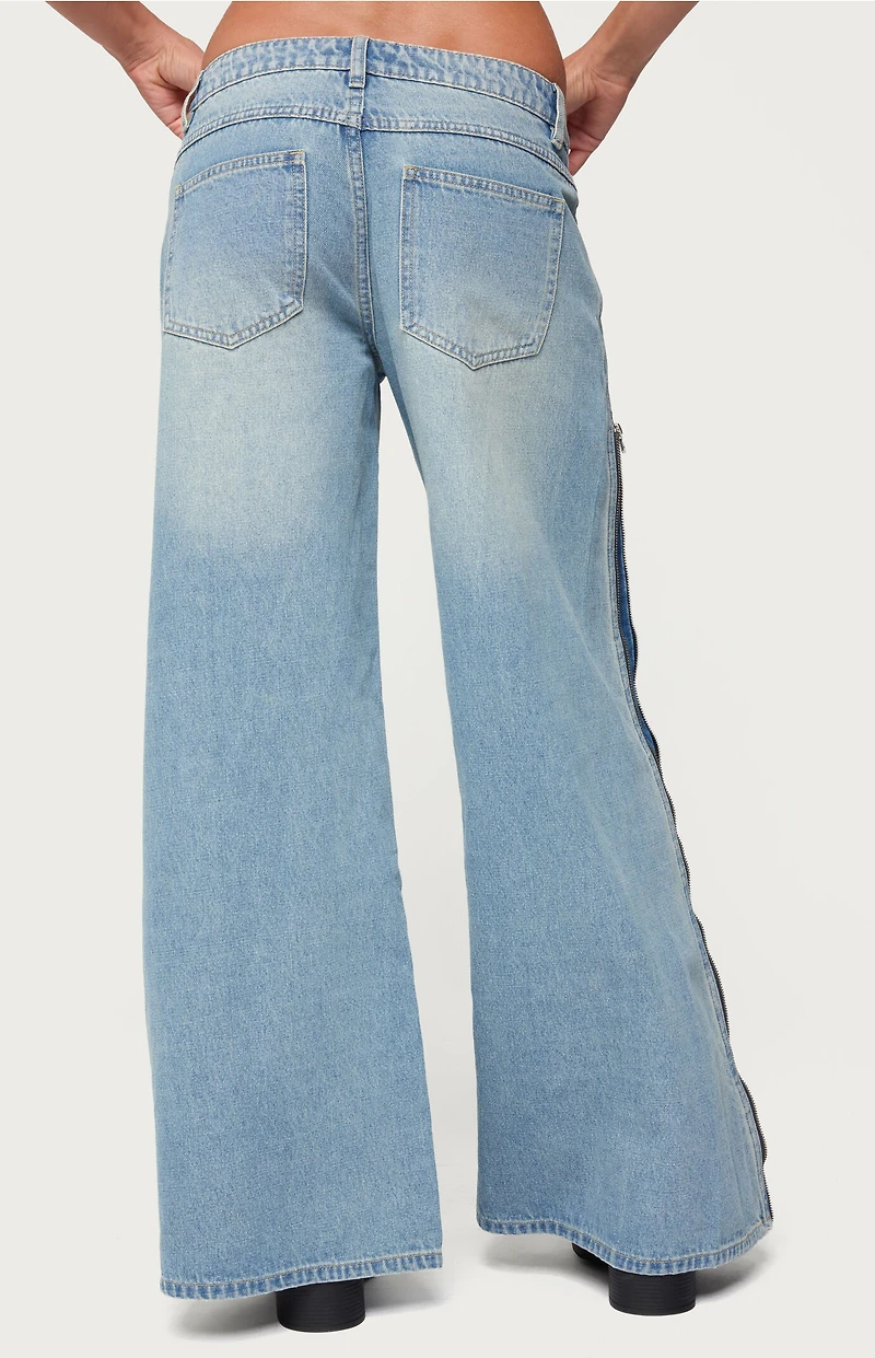 Edikted Zippered Washed Wide Leg Jeans