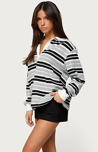 Edikted Renya Striped Long Sleeve Polo Top