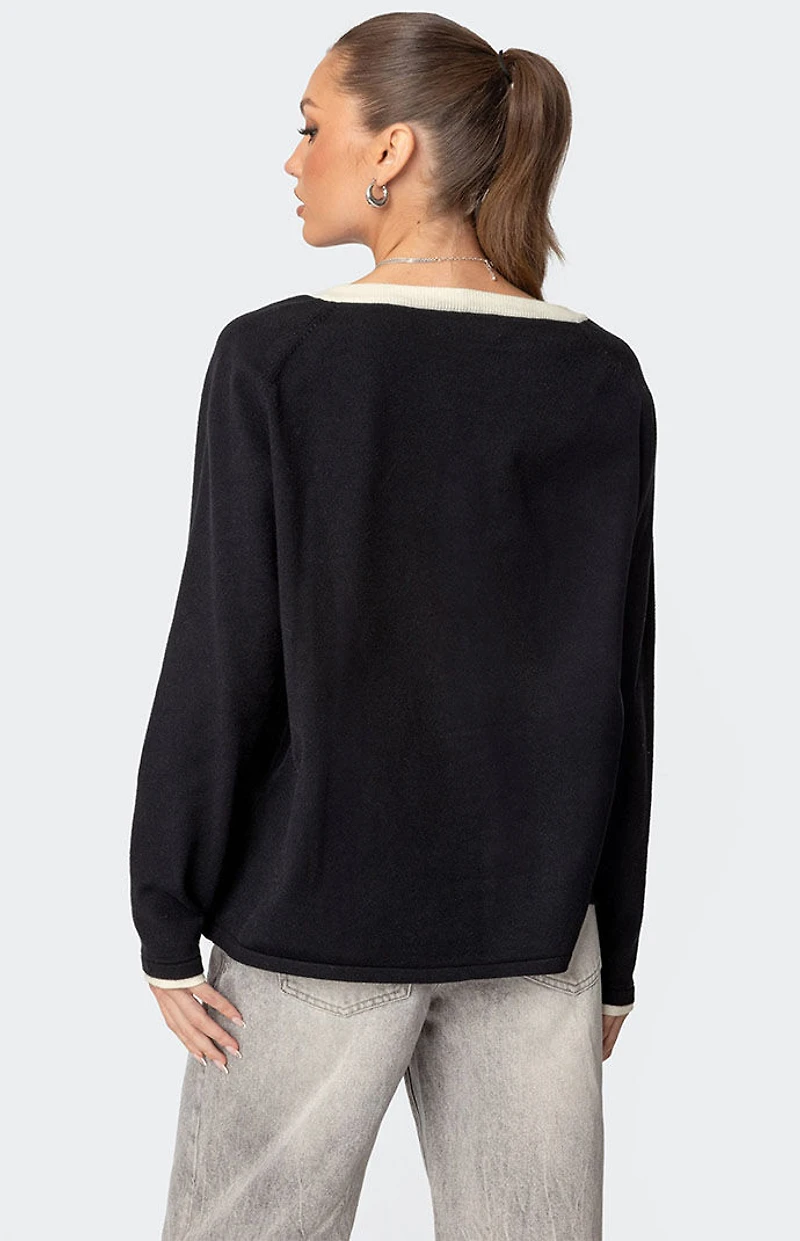 Edikted Contrast V Neck Knit Sweater