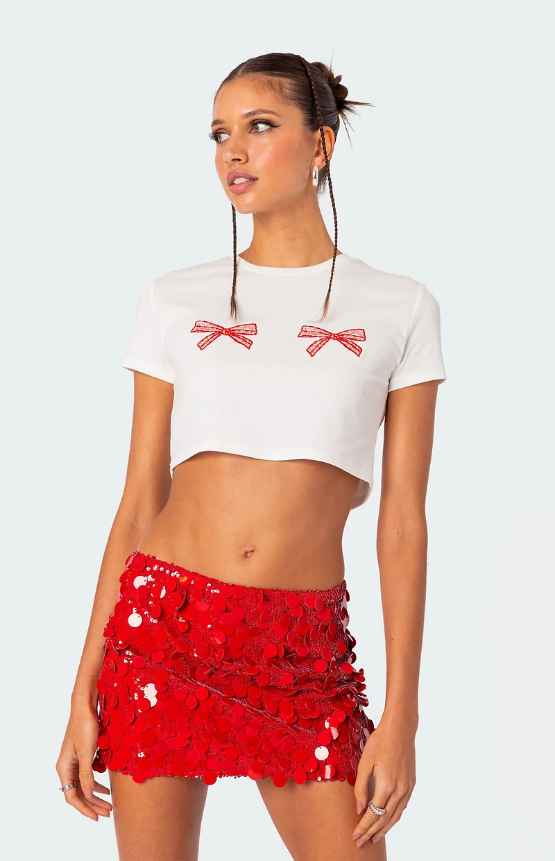 Edikted Bowie Embroidered Cropped T-Shirt