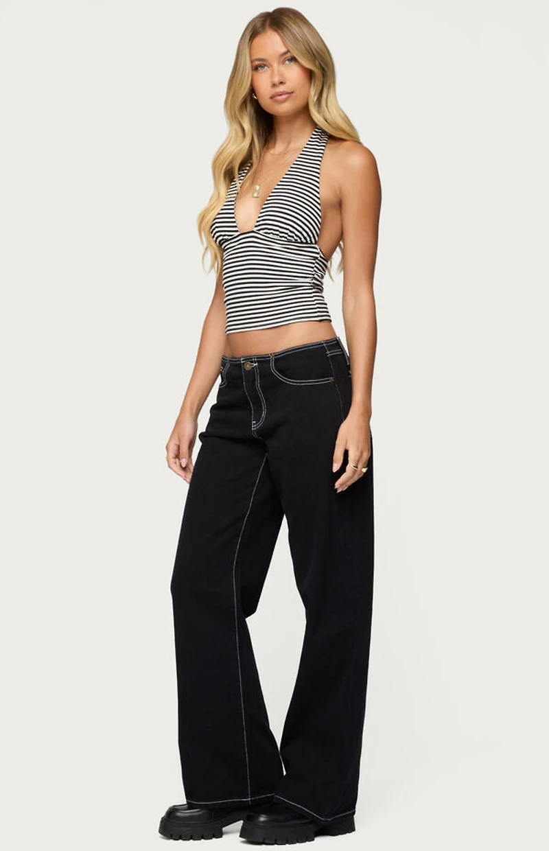 Edikted Contrast Stitch Low Rise Jeans