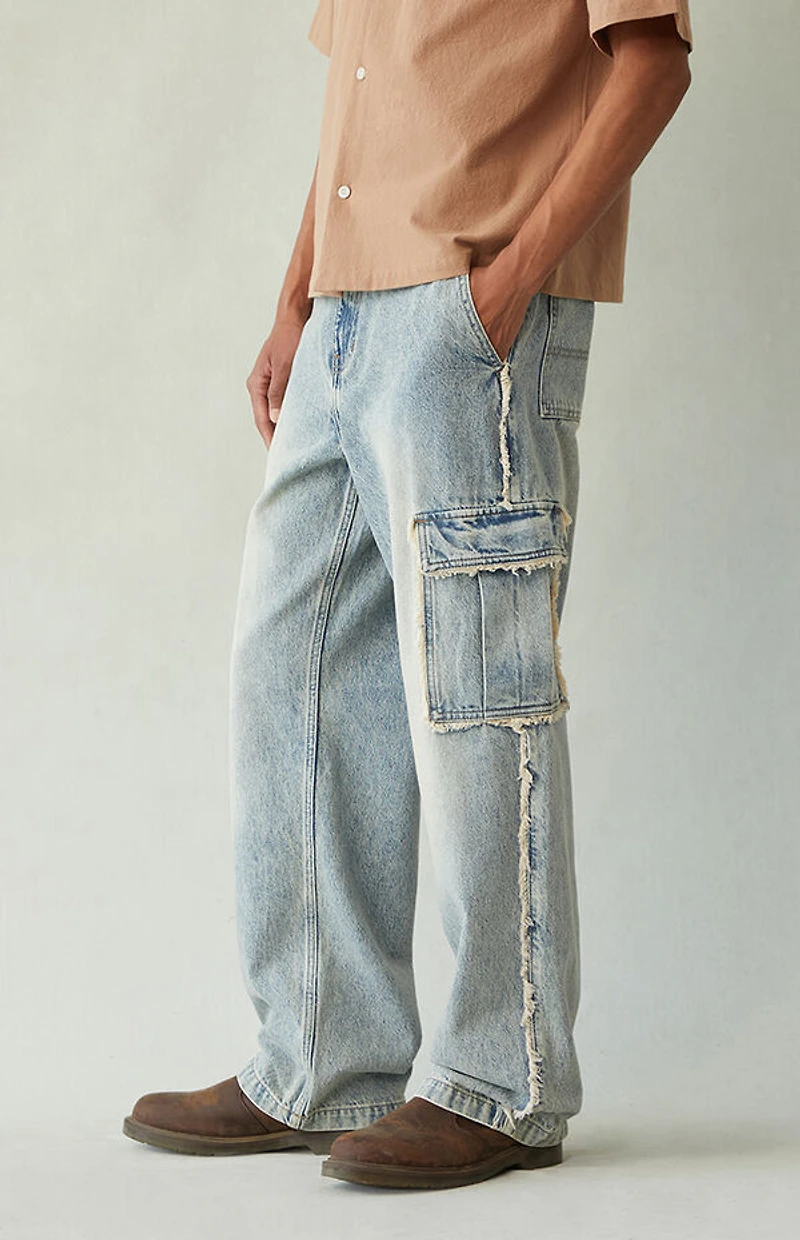 Pacsun Dylan Baggy Jeans Cargo Frayed Light Indigo