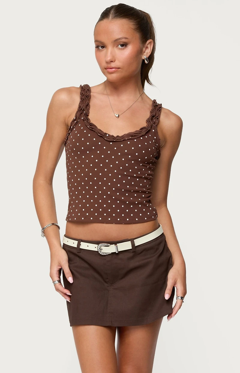 Edikted Pippin Ruffle Polka Dot Tank Top