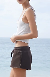 John Galt Brown Soft Raw Cut Sweat Shorts