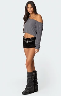 Edikted Studded Belt Denim Micro Shorts