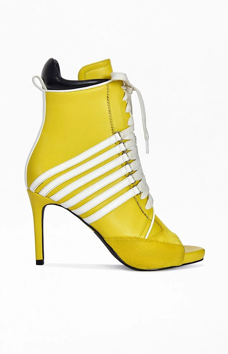 AZALEA WANG Women's Eleven Mustard Sporty Stiletto Booties