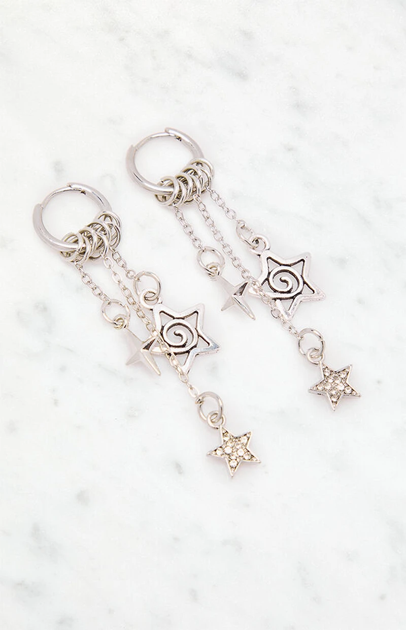 LA Hearts Silver Star Charm Dangle Earrings