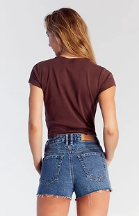 Pacsun Medium Indigo Raw Cut High Waisted Denim Festival Shorts