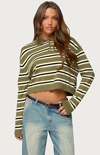 Edikted Shelby Striped Polo Sweater