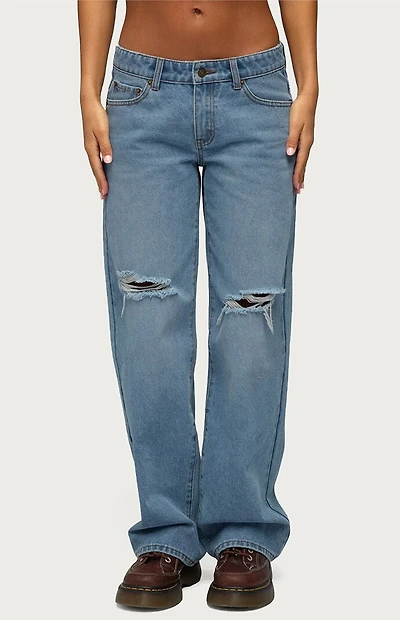 Edikted Juju Distressed Low Rise Baggy Jeans