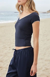 John Galt Black Gina Bow Cinched Top