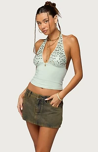 Edikted Sequin Plunge Neck Halter Top