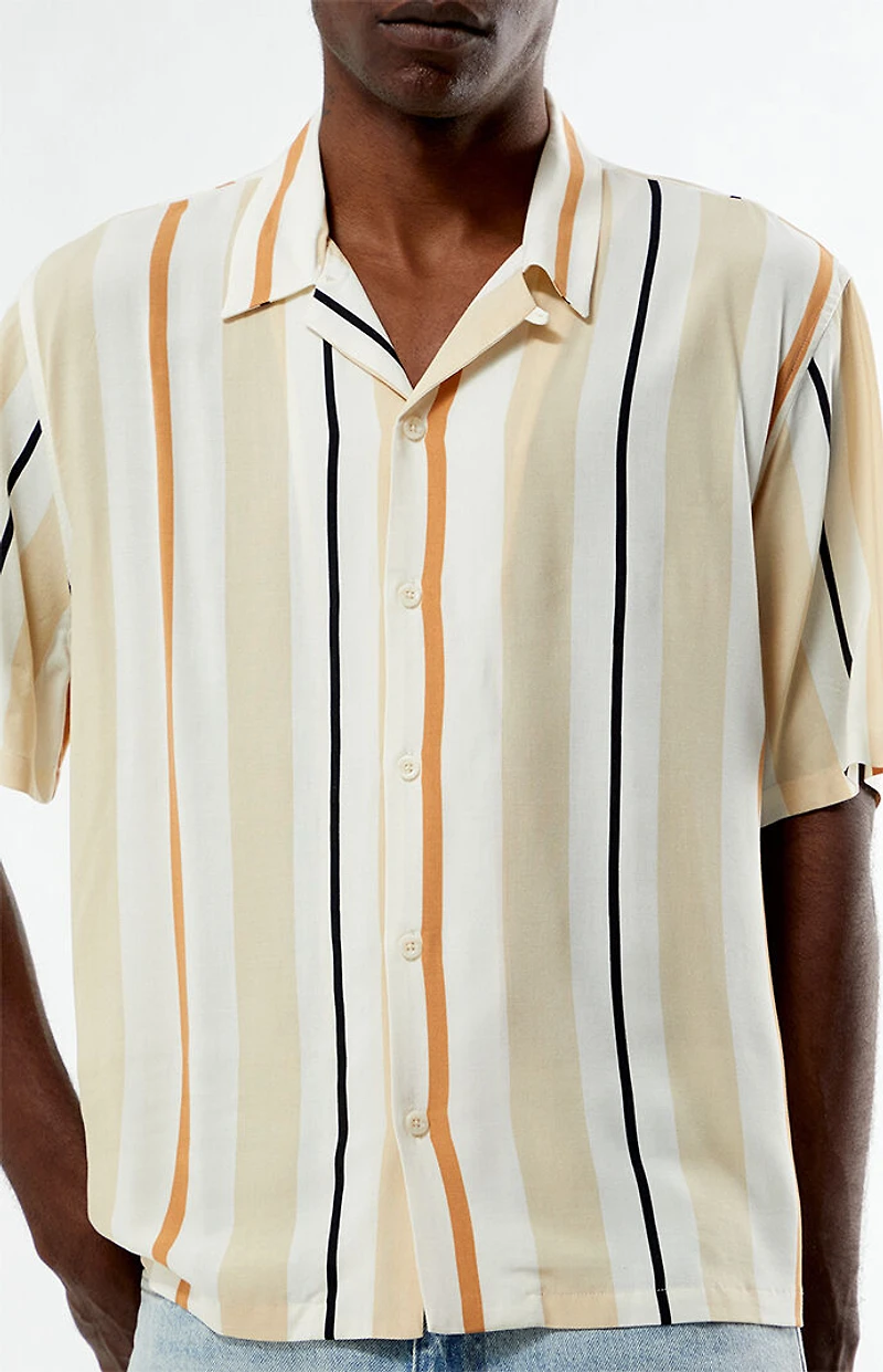 Pacsun Cream Striped Oversized Camp Shirt