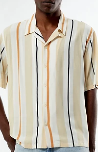 Pacsun Cream Striped Oversized Camp Shirt