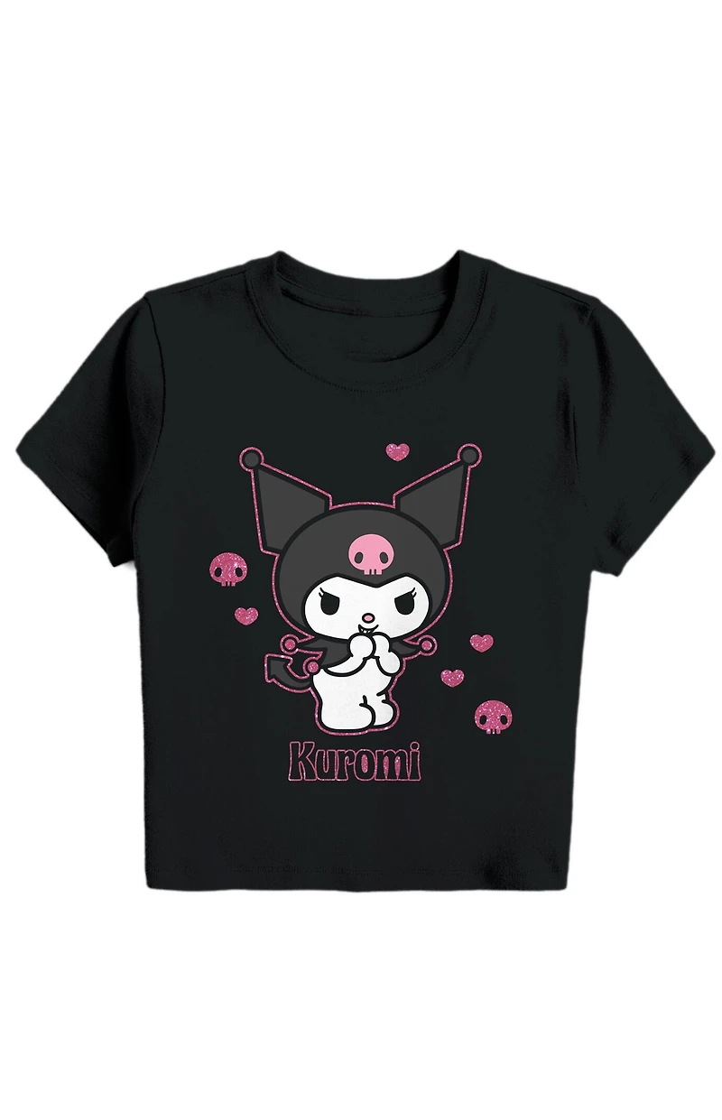 Kuromi Hearts & Skulls Cropped Baby T-Shirt