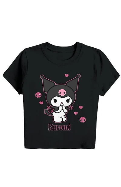 Kuromi Hearts & Skulls Cropped Baby T-Shirt