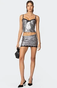 Edikted Revel Lace Trim Sequin Mini Skirt