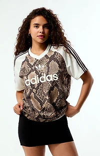 adidas Snakeskin Print Satin Short Sleeve Oversized Jersey